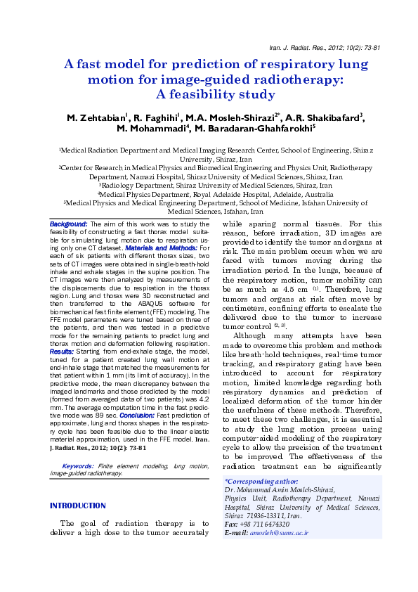 (PDF) A Fast Model for Prediction of Respiratory Lung Motion for Image ...