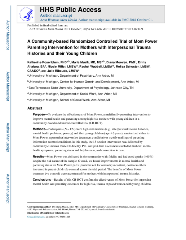 (PDF) A community-based randomized controlled trial of Mom Power ...
