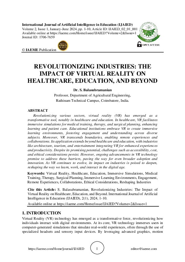 (PDF) REVOLUTIONIZING INDUSTRIES: THE IMPACT OF VIRTUAL REALITY ON ...