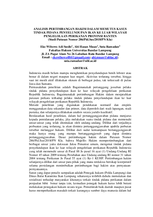 (PDF) ANALISIS PERTIMBANGAN HAKIM DALAM MEMUTUS KASUS TINDAK PIDANA ...