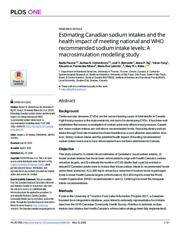(PDF) Estimating Canadian sodium intakes and the health impact of ...
