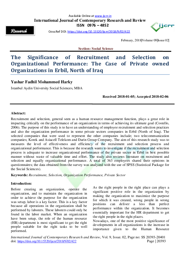 (PDF) The Significance of Recruitment and Selection on Organizational ...