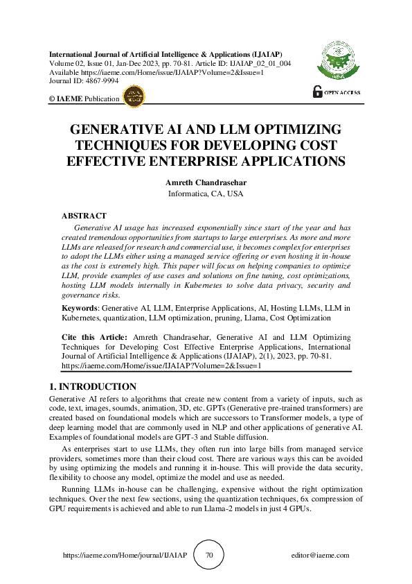 (PDF) GENERATIVE AI AND LLM OPTIMIZING TECHNIQUES FOR DEVELOPING COST ...