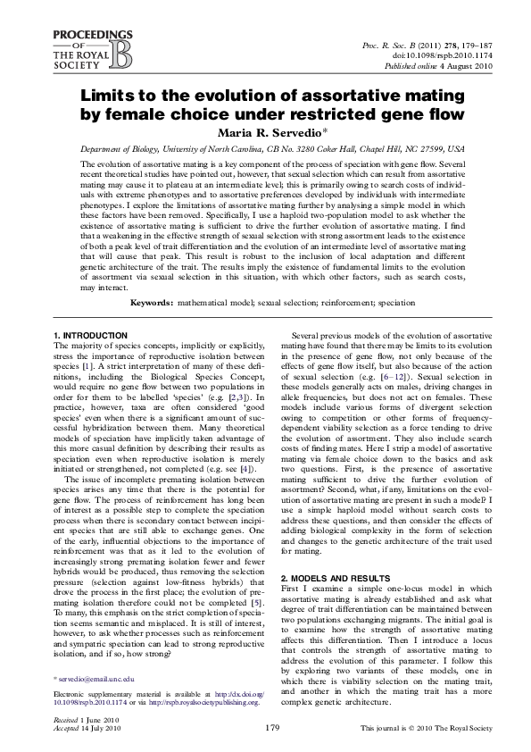 (PDF) Limits to the evolution of assortative mating by female choice ...