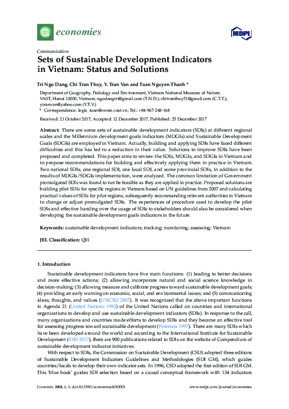 (PDF) Sets of Sustainable Development Indicators in Vietnam: Status and ...