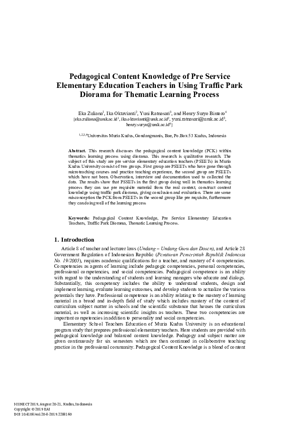 (PDF) Pedagogical Content Knowledge of Pre Service Elementary Education ...