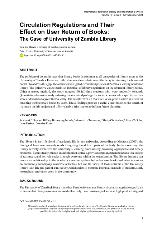 (PDF) Circulation Regulations and Their Effect on User Return of Books