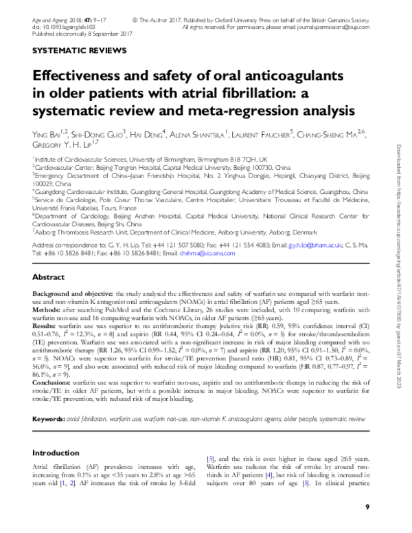 (PDF) Effectiveness and safety of oral anticoagulants in older patients ...