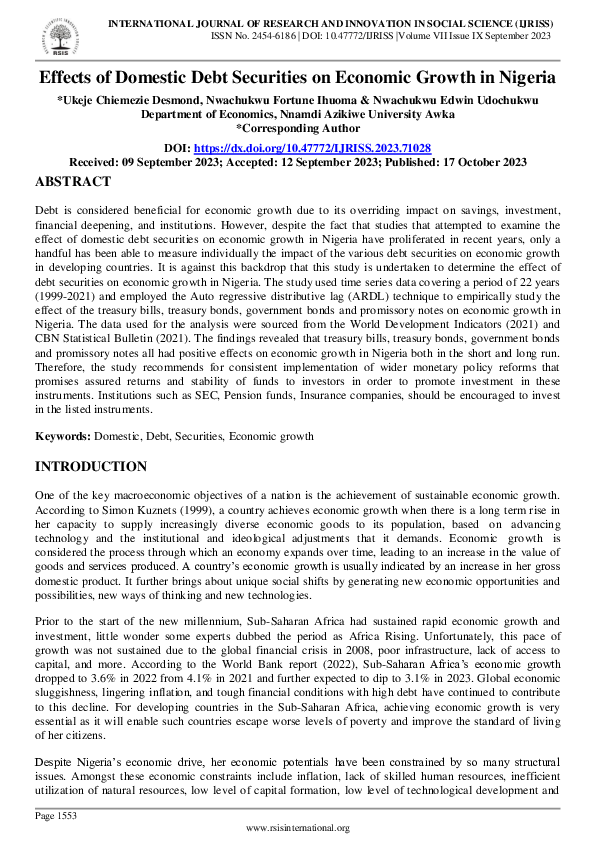 (PDF) Effects of Domestic Debt Securities on Economic Growth in Nigeria