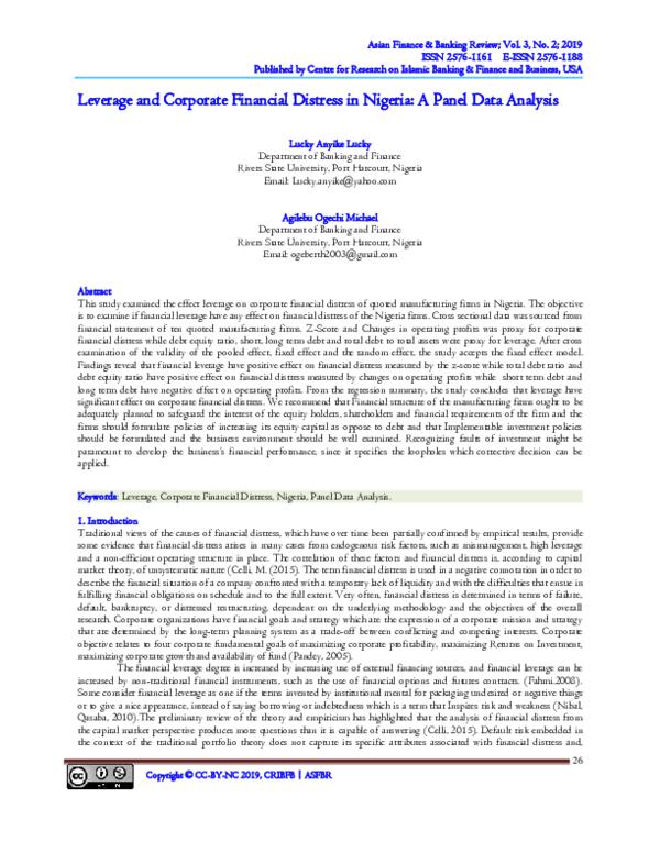 (PDF) Leverage and Corporate Financial Distress in Nigeria: A Panel ...