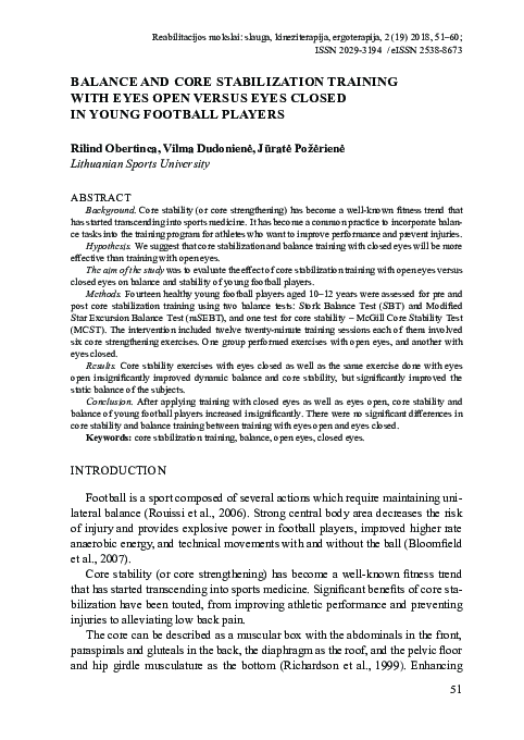 (PDF) Balance and Core Stabilization Training with Eyes Open Versus ...