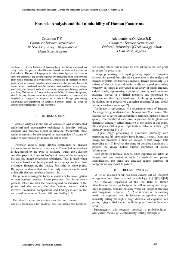 (PDF) Forensic Analysis and the Inimitability of Human Footprints