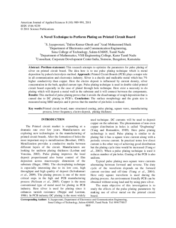 (PDF) A Novel Technique to Perform Plating on Printed Circuit Board