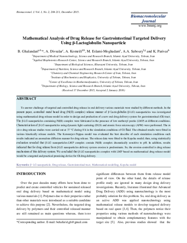 (PDF) Mathematical Analysis of Drug Release for Gastrointestinal ...