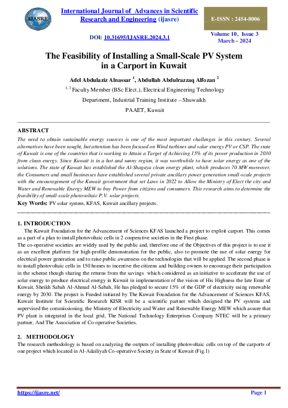 (PDF) The Feasibility of Installing a Small-Scale PV System in a ...