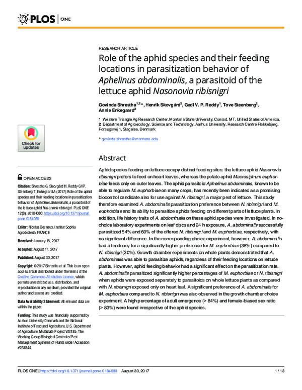 (PDF) Role of the aphid species and their feeding locations in ...
