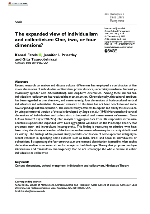 (PDF) The expanded view of individualism and collectivism: One, two, or ...