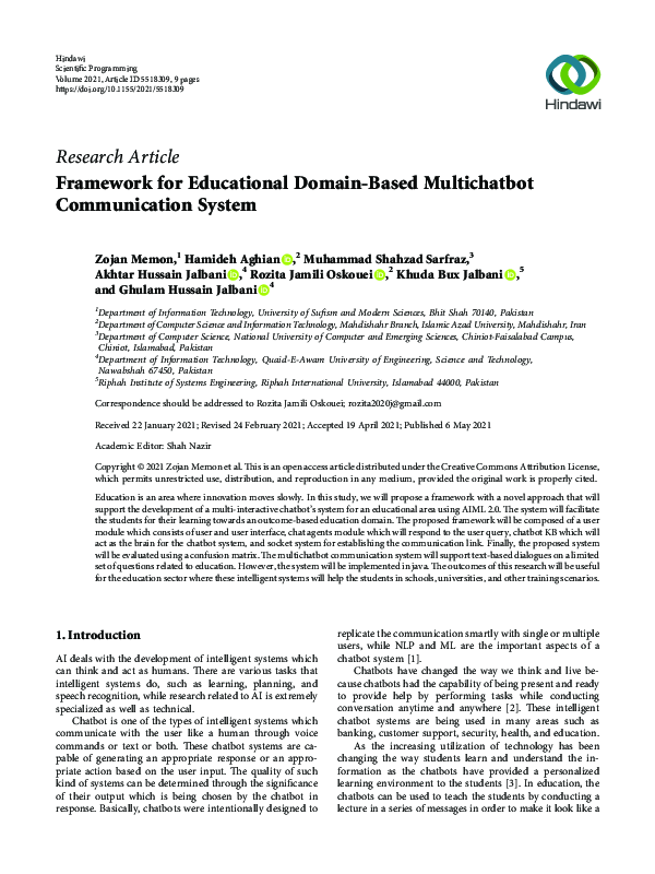 (PDF) Framework for Educational Domain-Based Multichatbot Communication ...