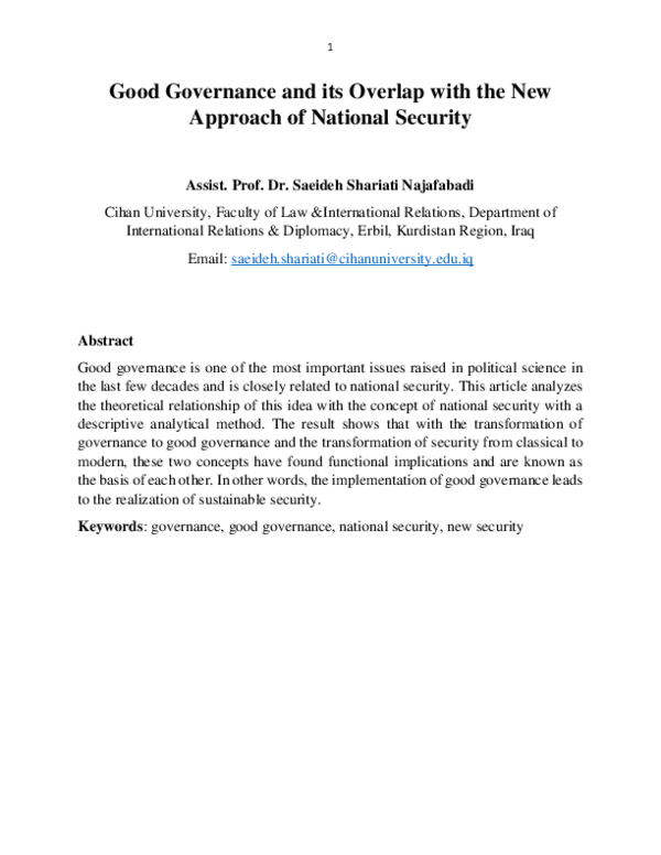 (PDF) Good Governance and its Overlap with the New Approach of National ...