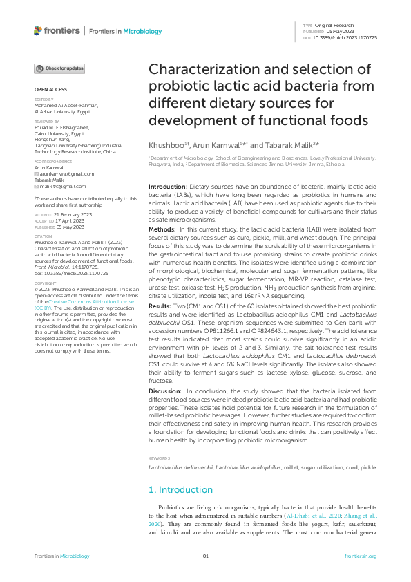 (PDF) Characterization and selection of probiotic lactic acid bacteria ...