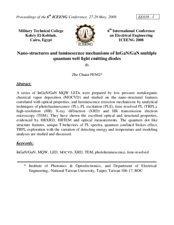 (PDF) Nano-structures and luminescence mechanisms of InGaN/GaN multiple ...