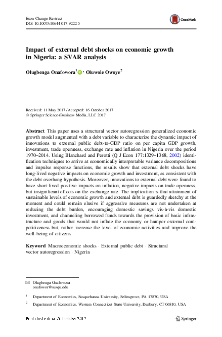 (PDF) Impact of external debt shocks on economic growth in Nigeria: a ...
