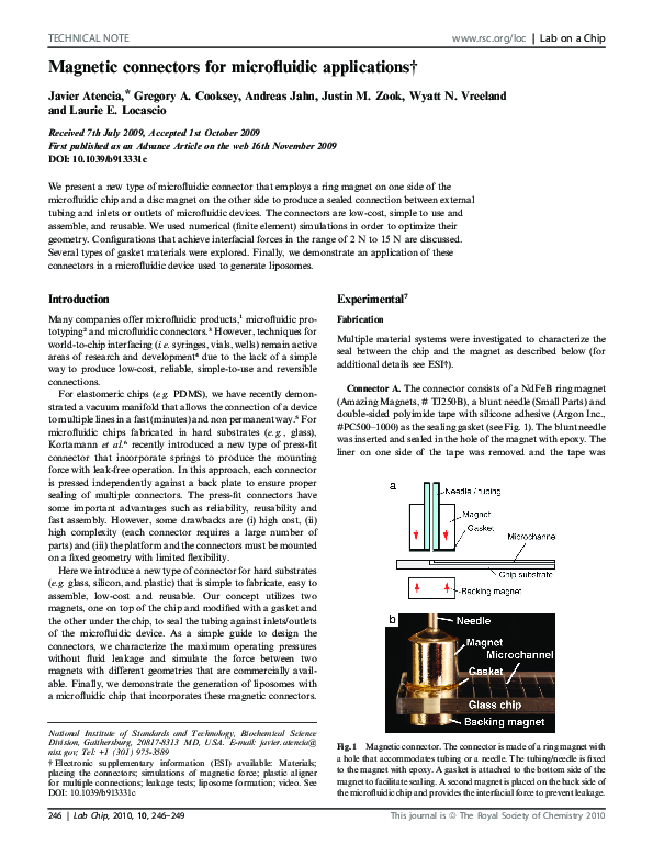 (PDF) Magnetic connectors for microfluidic applications