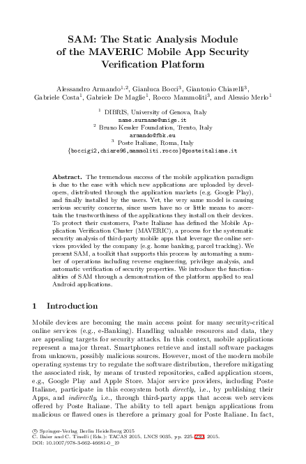 (PDF) SAM: The Static Analysis Module of the MAVERIC Mobile App ...