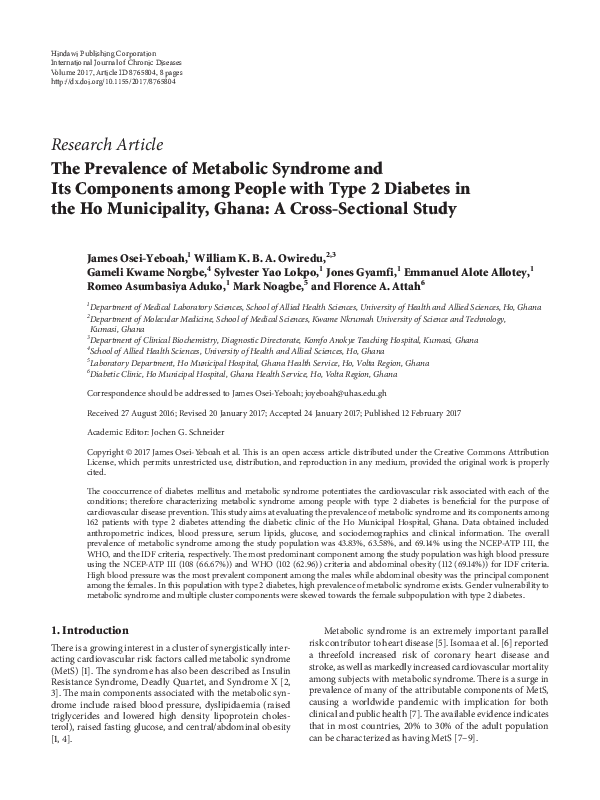 (PDF) The Prevalence of Metabolic Syndrome and Its Components among ...