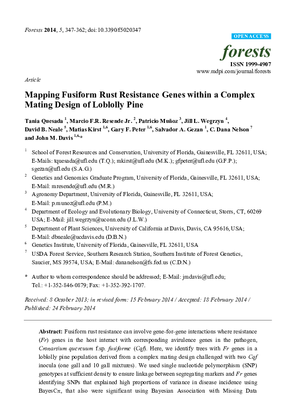 (PDF) Mapping Fusiform Rust Resistance Genes within a Complex Mating ...
