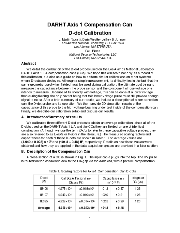 (PDF) DARHT Axis 1 Compensation Can D-dot Calibration