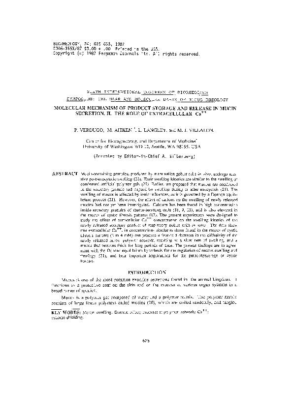 (PDF) Calcium's Role in Mucin Swelling Dynamics