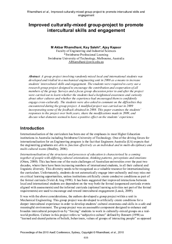 (PDF) Improved culturally-mixed group-project to promote intercultural ...