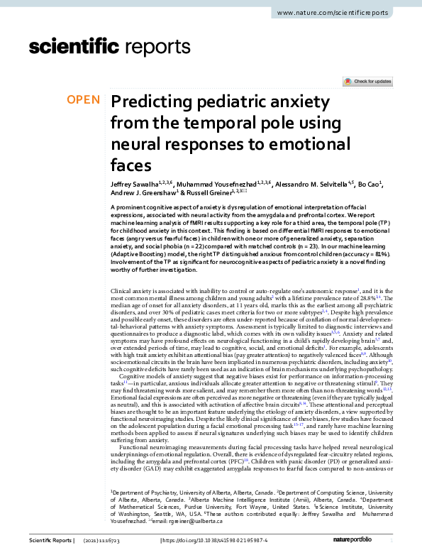 (PDF) Predicting pediatric anxiety from the temporal pole using neural ...