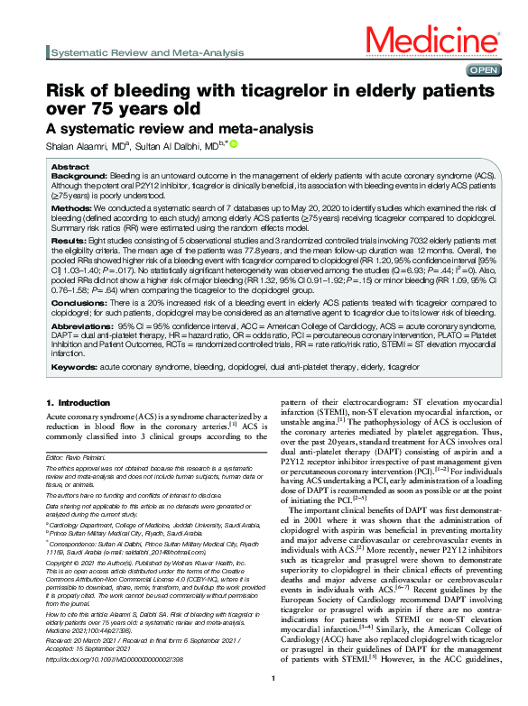 (PDF) Risk of bleeding with ticagrelor in elderly patients over 75 ...