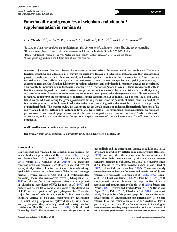 (PDF) Functionality and genomics of selenium and vitamin E ...