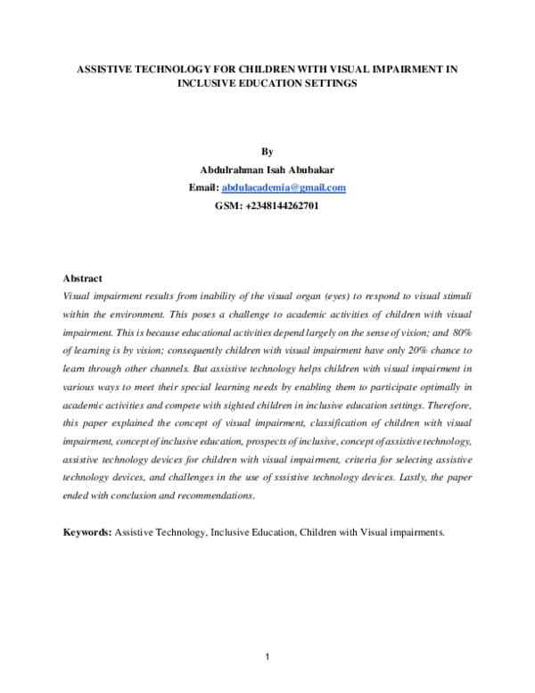 (PDF) ASSISTIVE TECHNOLOGY FOR CHILDREN WITH VISUAL IMPAIRMENT IN ...