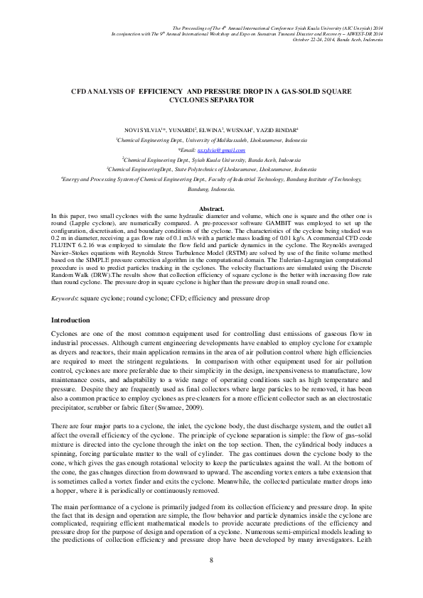 (PDF) CFD analysis of efficiency and pressure drop in a gas-solid ...