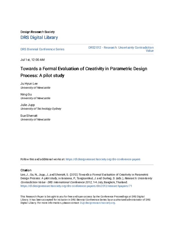 (PDF) Towards a formal evaluation of creativity in parametric design ...