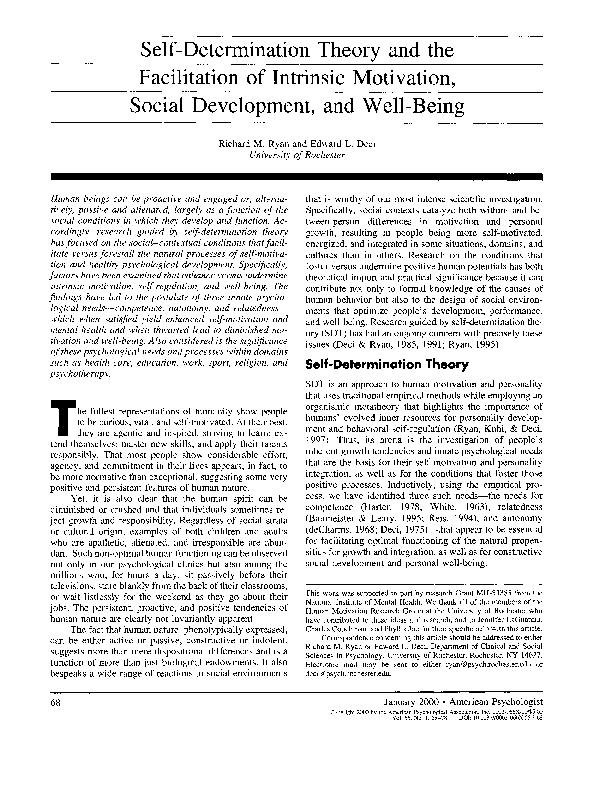 PDF) Self-determination theory and the facilitation of intrinsic