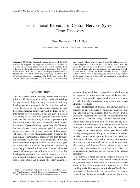 (PDF) Translational research in central nervous system drug discovery