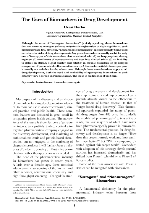 (PDF) The Uses of Biomarkers in Drug Development