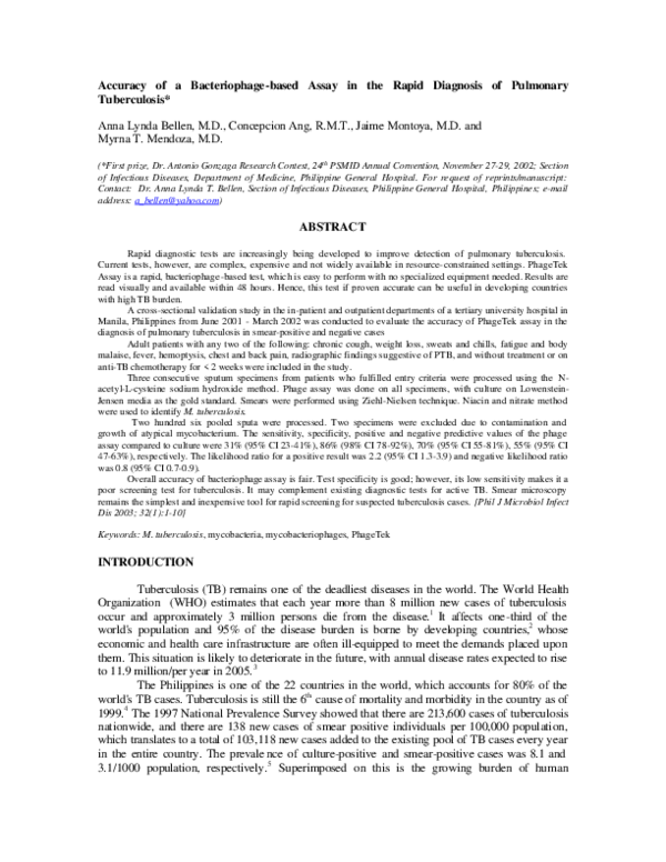 (PDF) Accuracy of a Bacteriophage based assay in the rapid diagnosis of ...