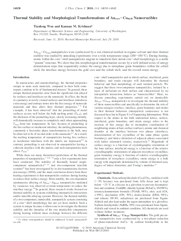 (PDF) Thermal Stability and Morphological Transformations of Aucore− ...