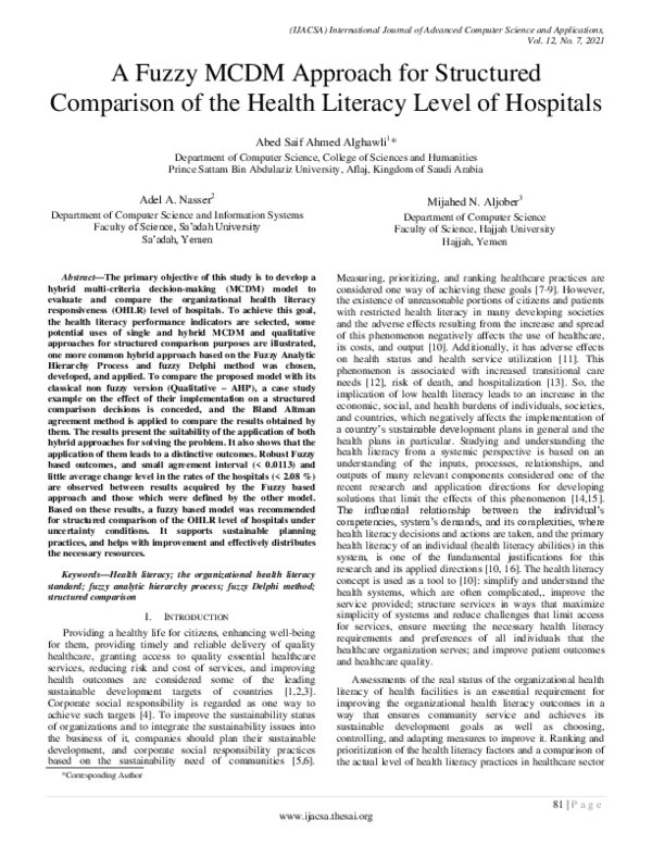 (PDF) A Fuzzy MCDM Approach for Structured Comparison of the Health ...