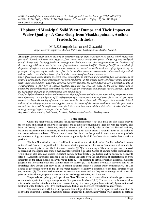 (PDF) Unplanned Municipal Solid Waste Dumps and Their Impact on Water ...