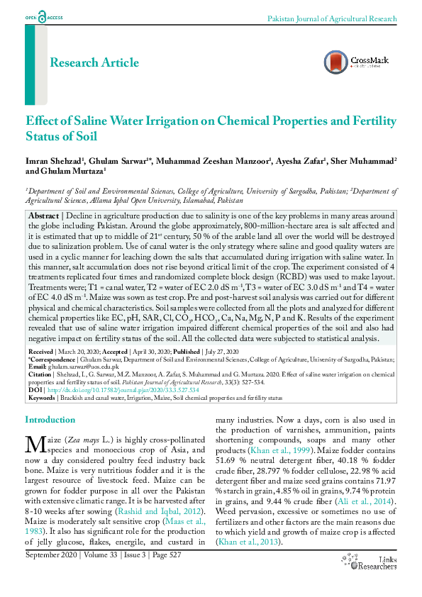 (PDF) Effect of Saline Water Irrigation on Chemical Properties and ...