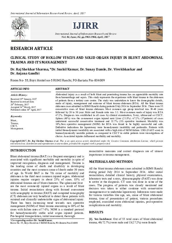 (PDF) Clinical Study of Hollow Viscus and Solid Organ Injury in Blunt ...
