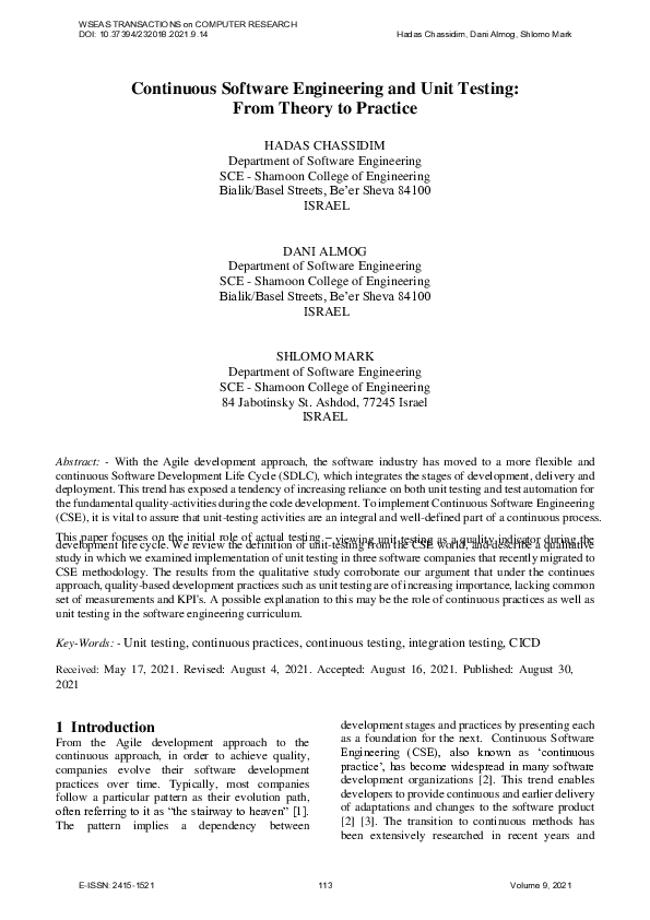 (PDF) Continuous Software Engineering and Unit Testing: From Theory to ...