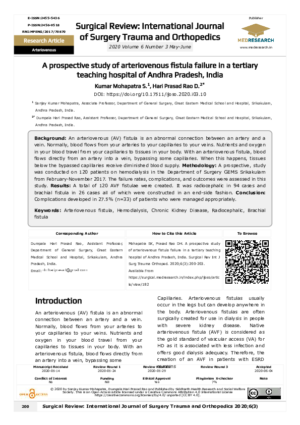 (PDF) A prospective study of arteriovenous fistula failure in a ...